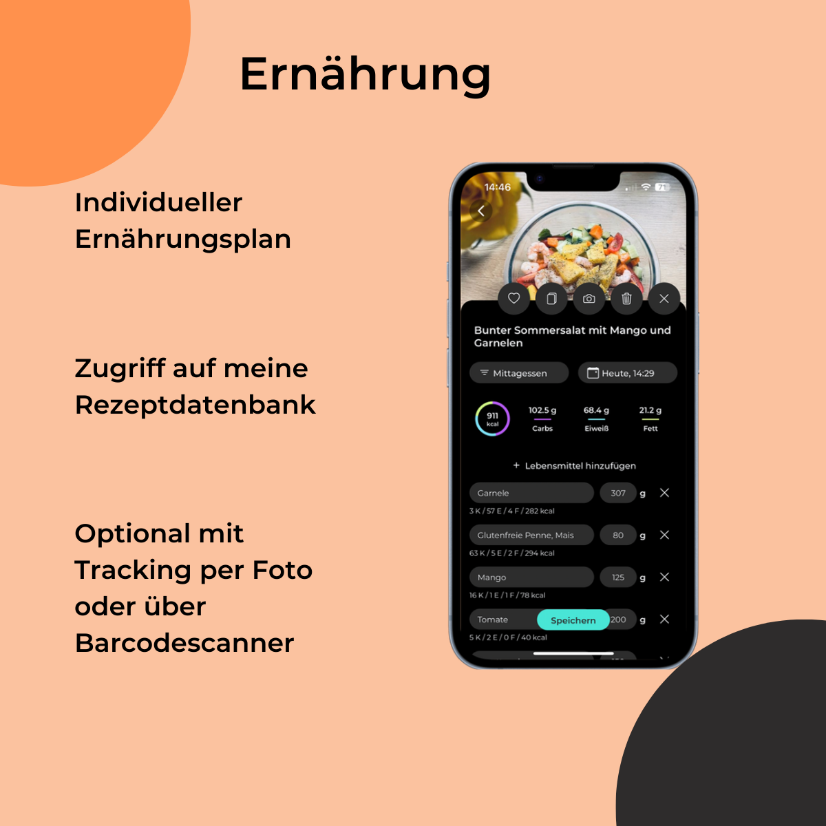 Individueller Ernährungsplan und Rezeptdatenbank in der Coaching App